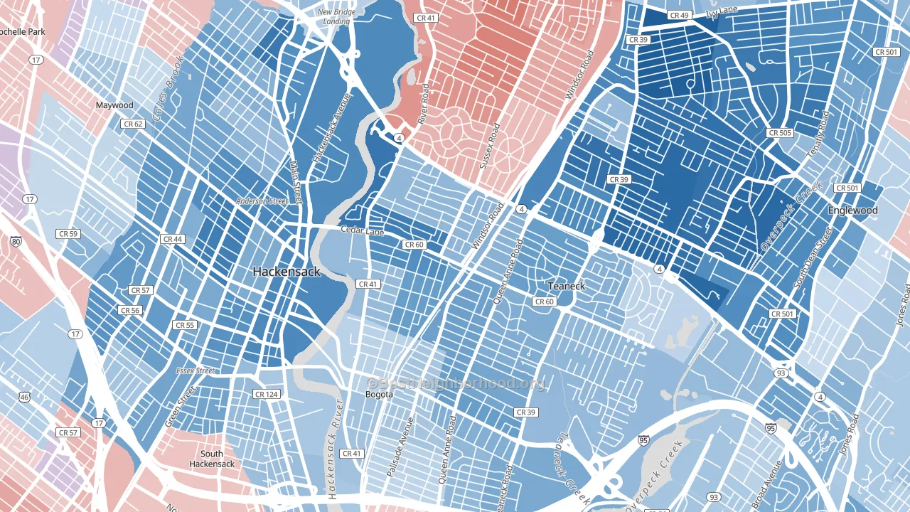 Queen Anne Park, Teaneck, NJ block-group political-lean map