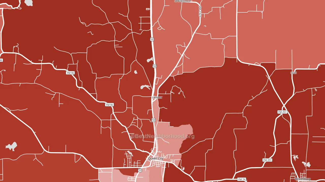 Queen City, TX block-group political-lean map
