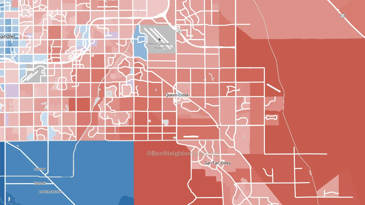 Queen Creek, AZ block-group political-lean map