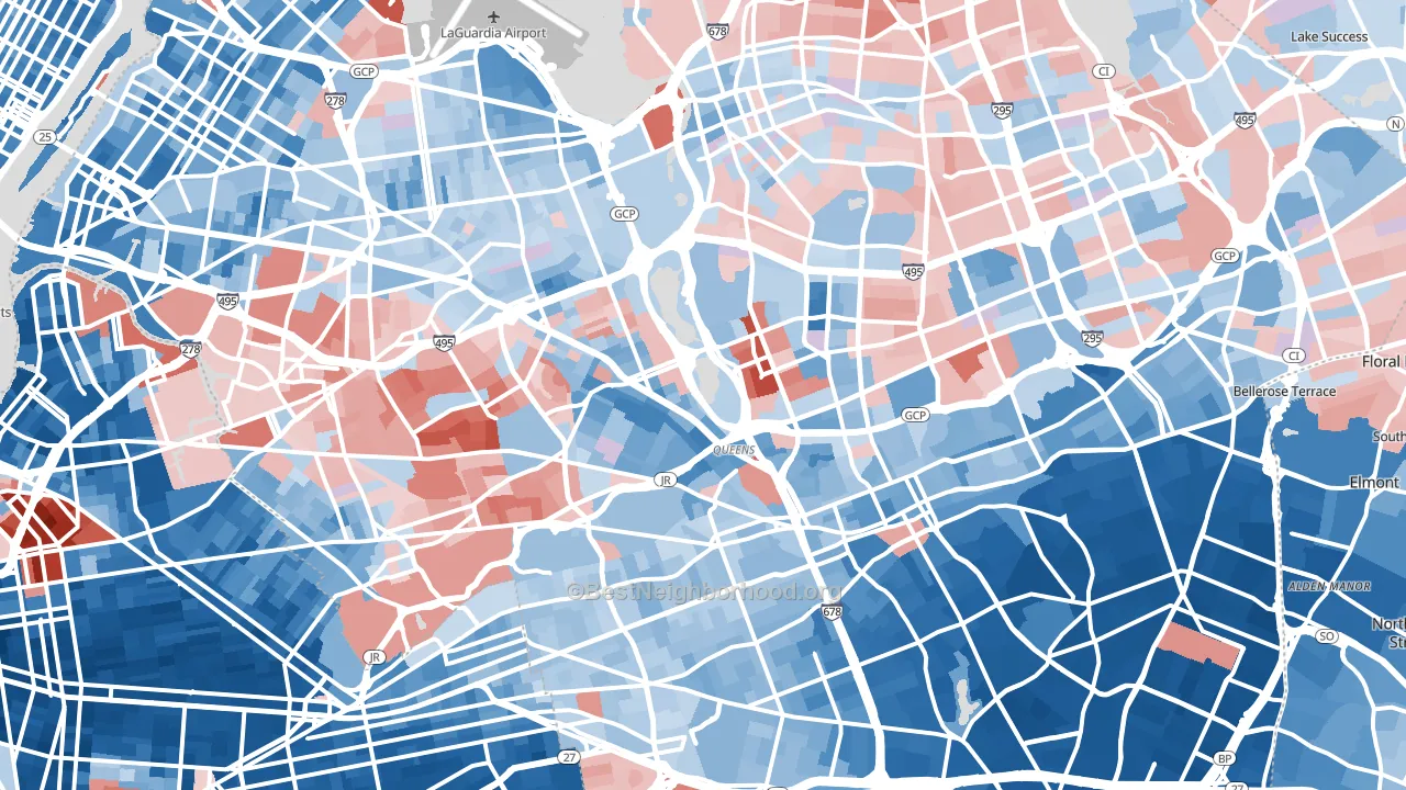 Queens County, NY block-group political-lean map
