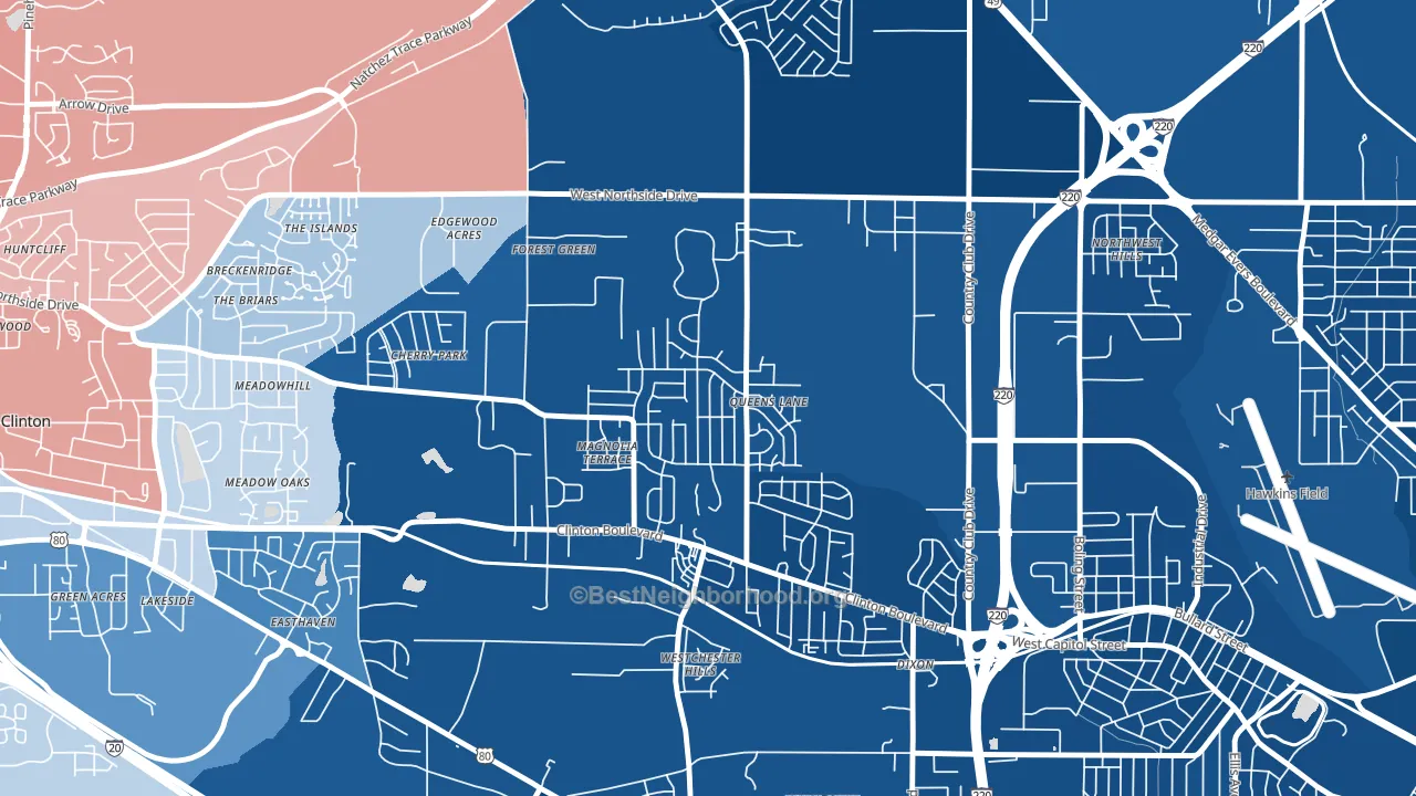 Queens-Magnolia Terrace, Jackson, MS block-group political-lean map