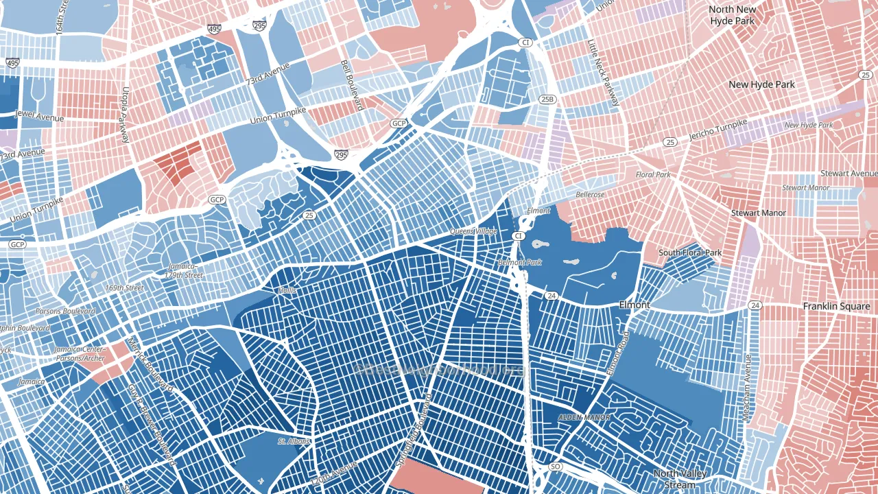 Queens Village, Queens, NY block-group political-lean map
