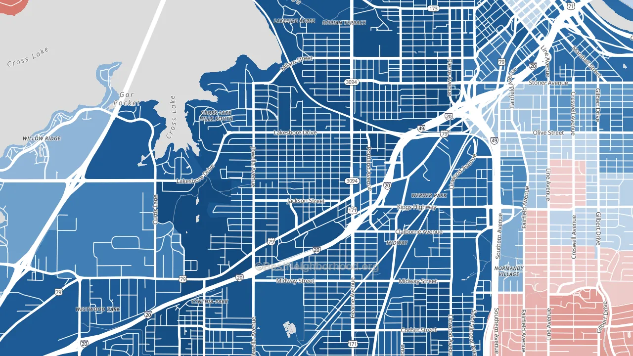 Queensborough, Shreveport, LA block-group political-lean map