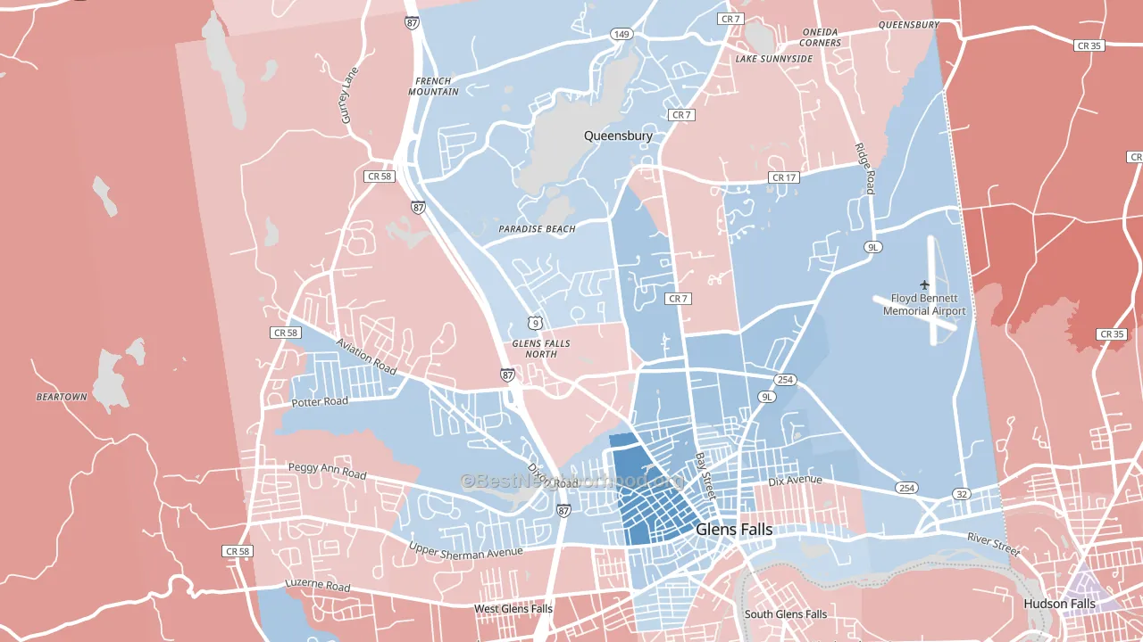 Queensbury, NY block-group political-lean map