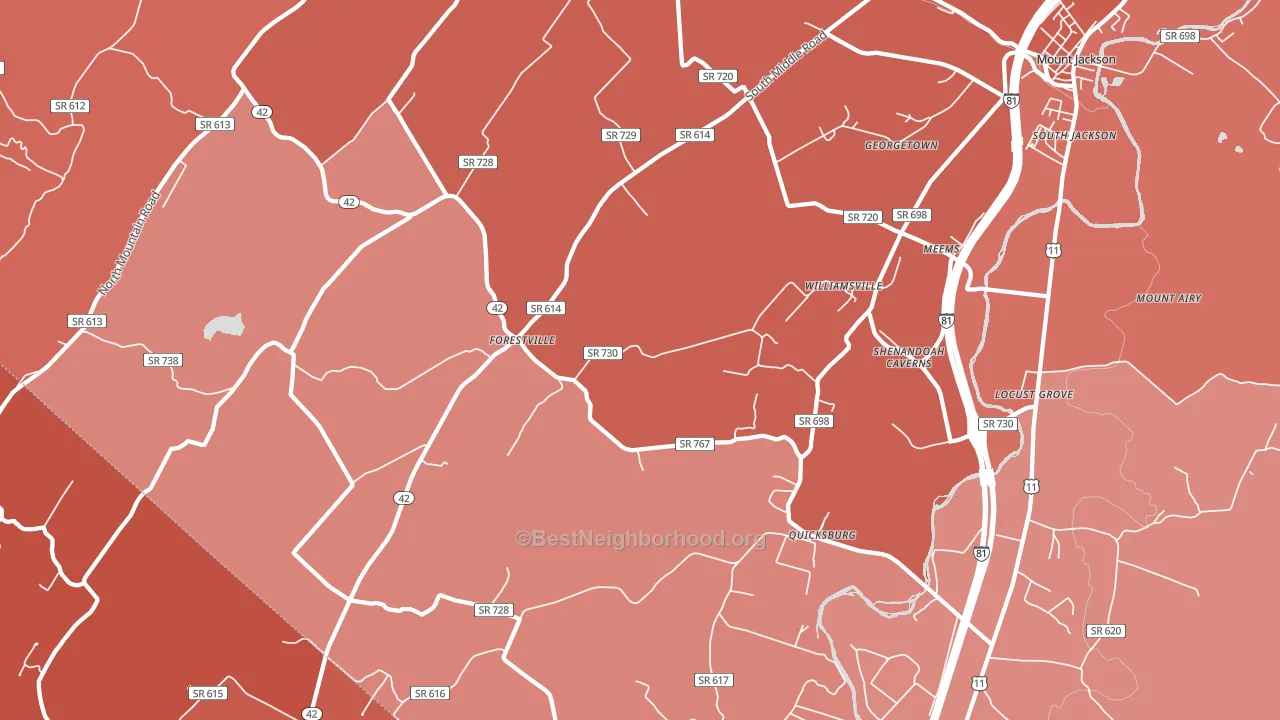 Quicksburg, VA block-group political-lean map