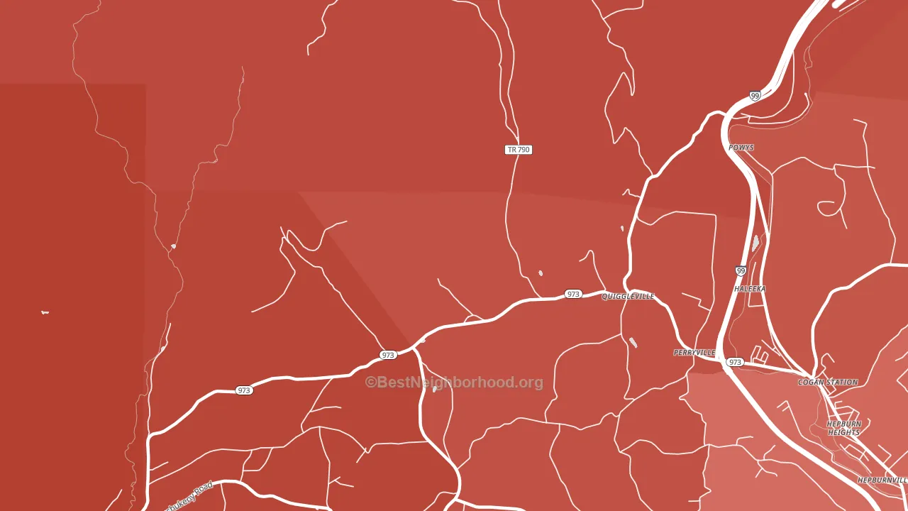 Quiggleville, PA block-group political-lean map
