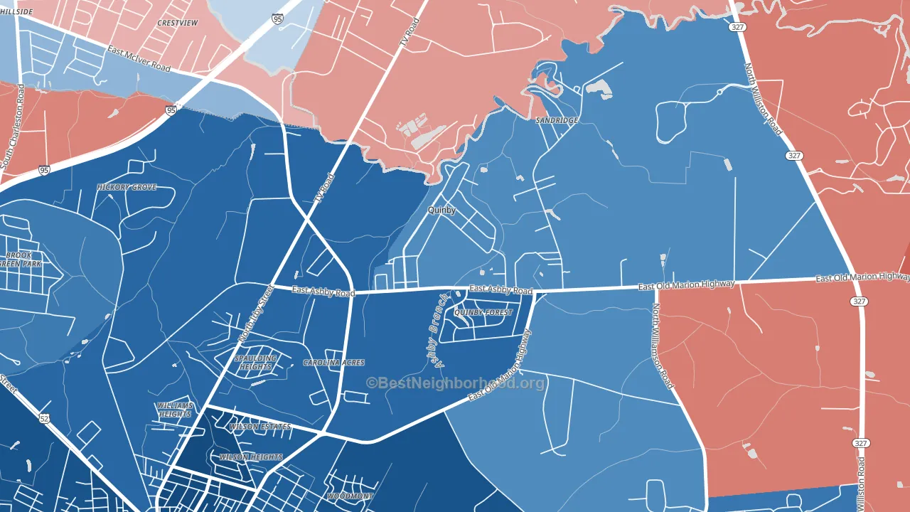 Quinby, SC block-group political-lean map