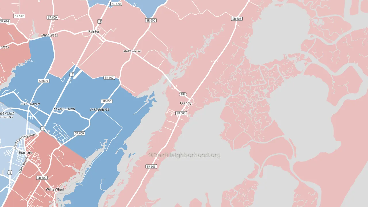 Quinby, VA block-group political-lean map