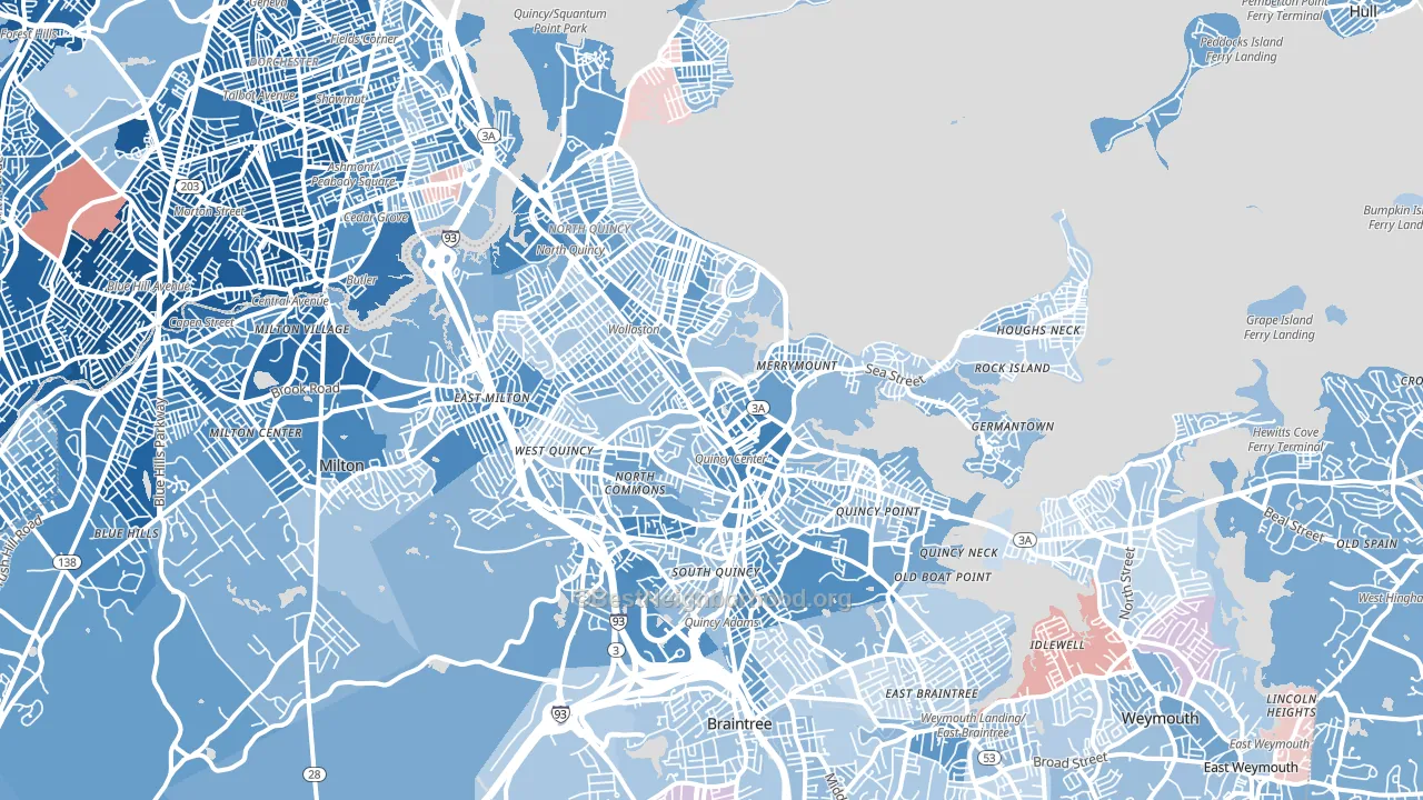 Quincy, MA block-group political-lean map