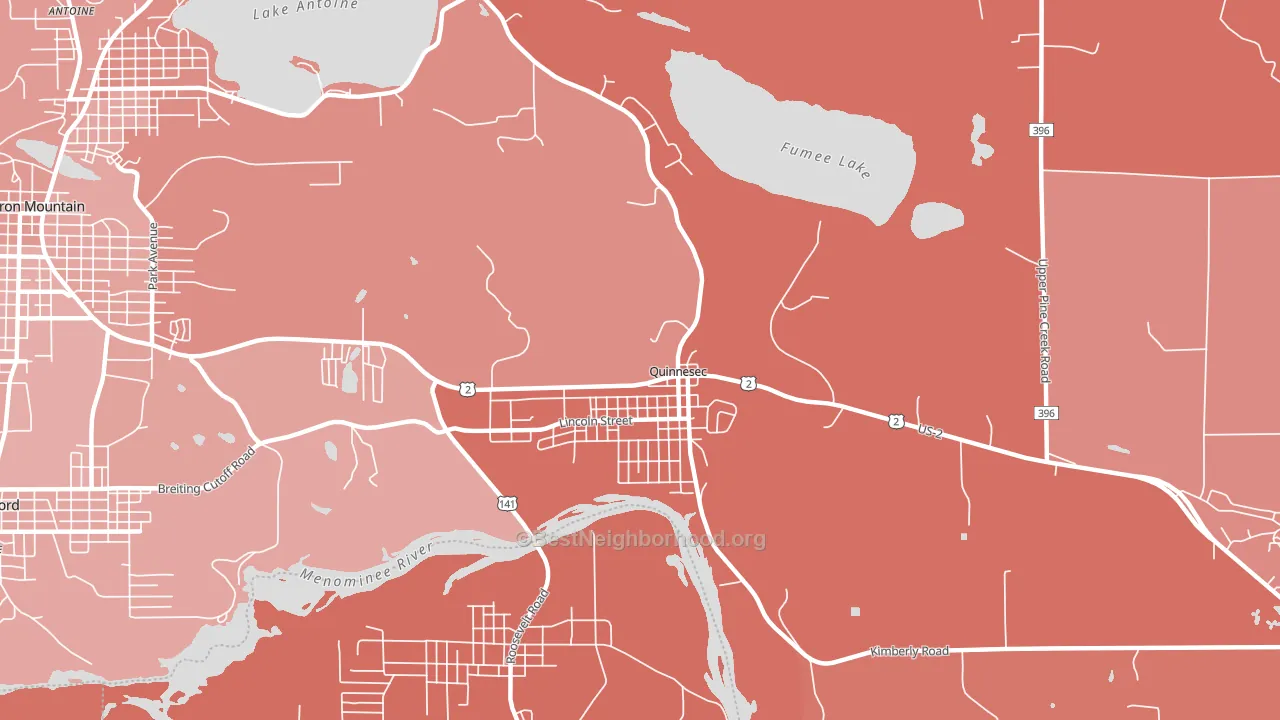 Quinnesec, MI block-group political-lean map