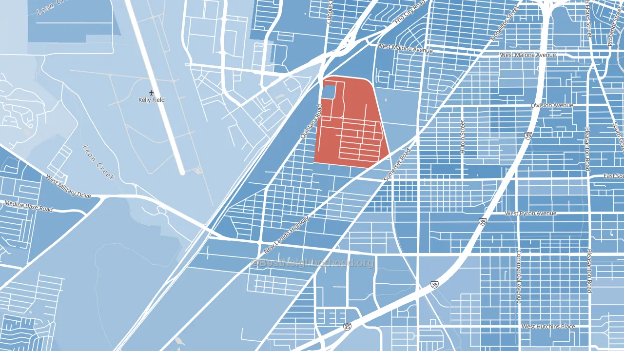 Quintana Community, San Antonio, TX block-group political-lean map