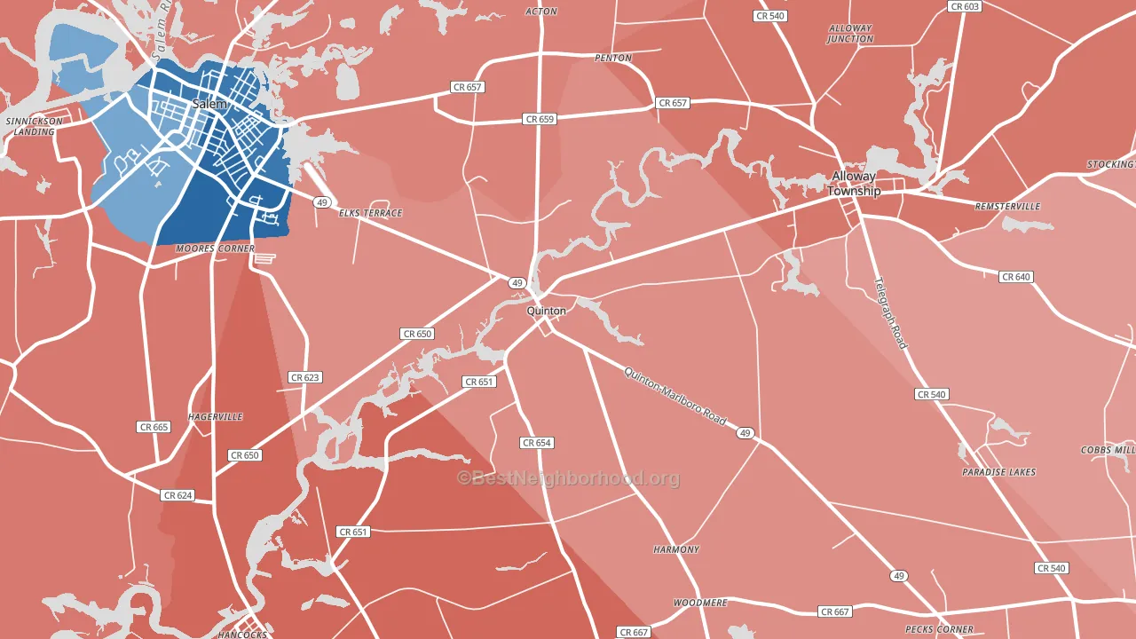 Quinton, NJ block-group political-lean map