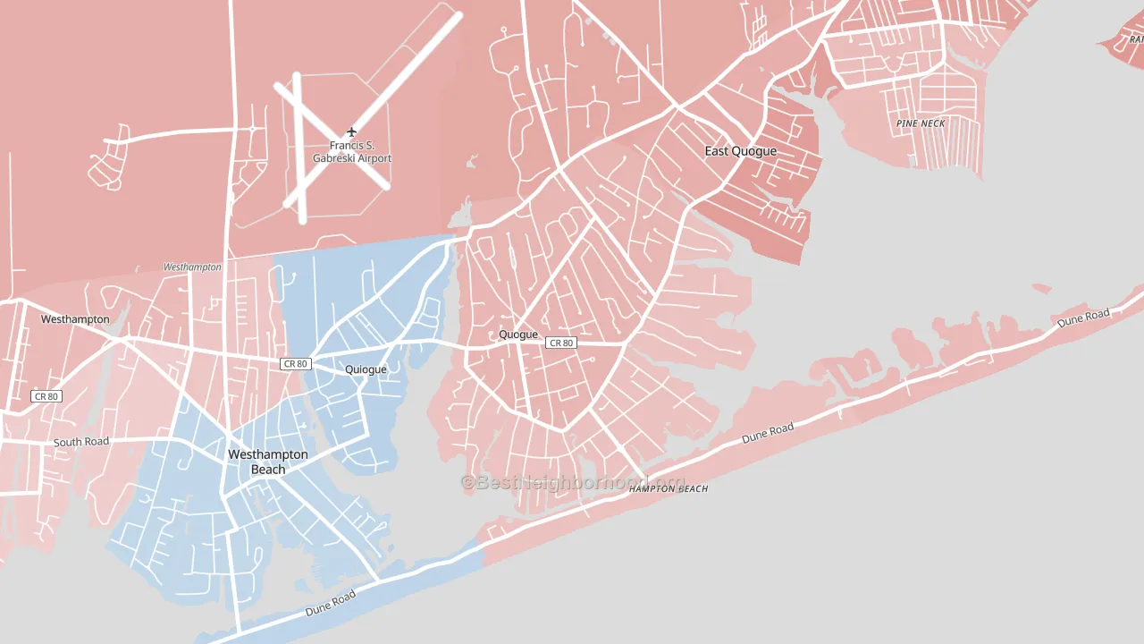 Quogue, NY block-group political-lean map