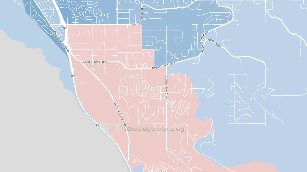 Rabbit Creek, Anchorage, AK block-group political-lean map
