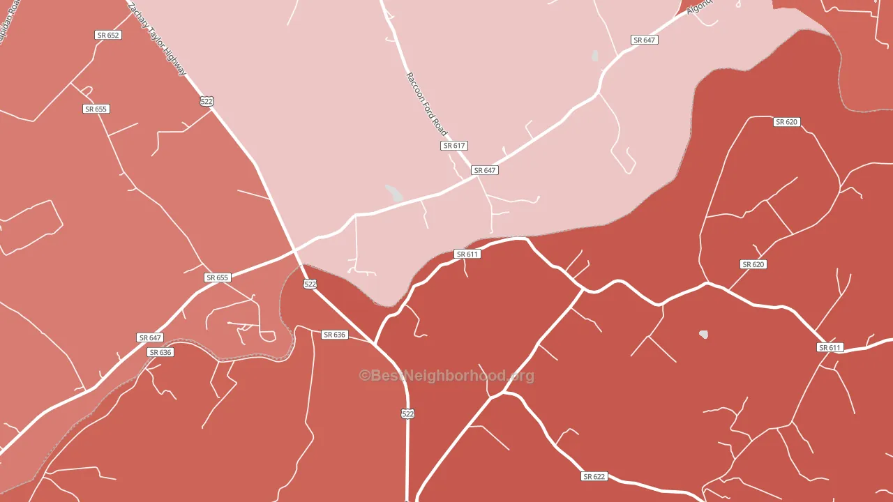 Raccoon Ford, VA block-group political-lean map
