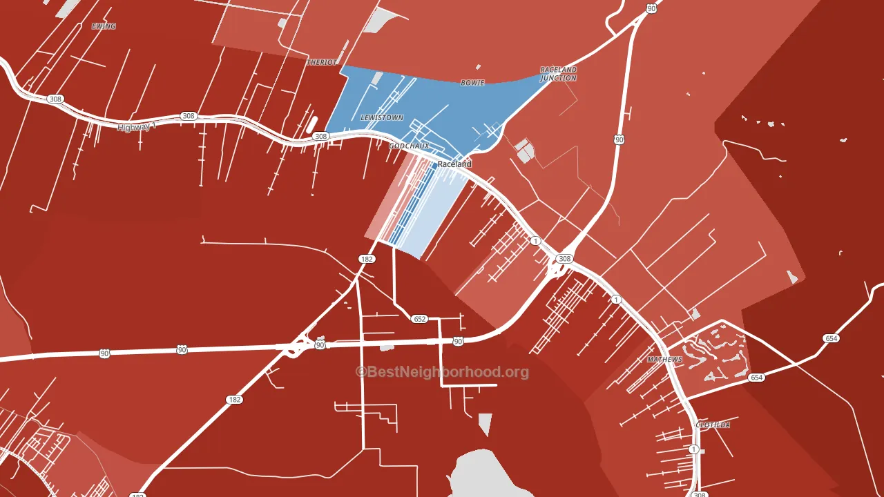Raceland, LA block-group political-lean map