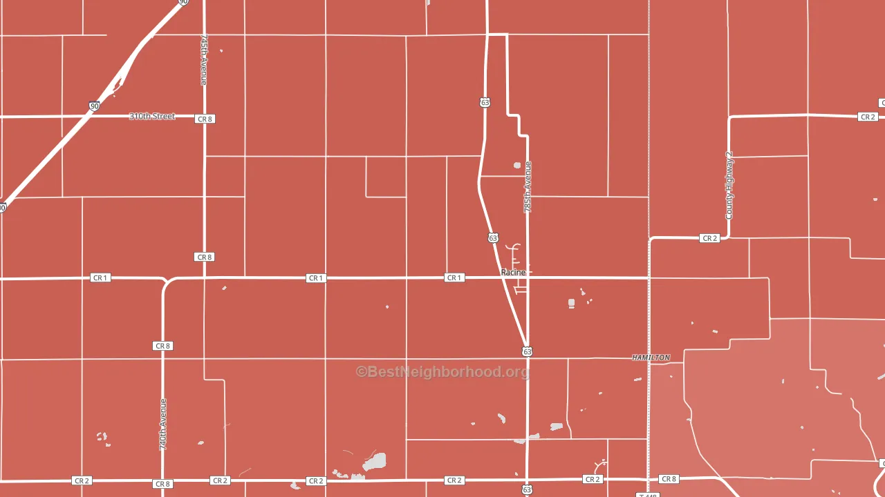 Racine, MN block-group political-lean map