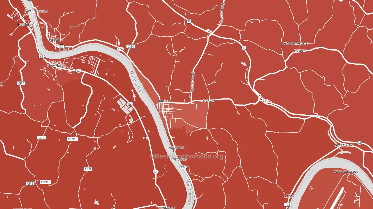 Racine, OH block-group political-lean map