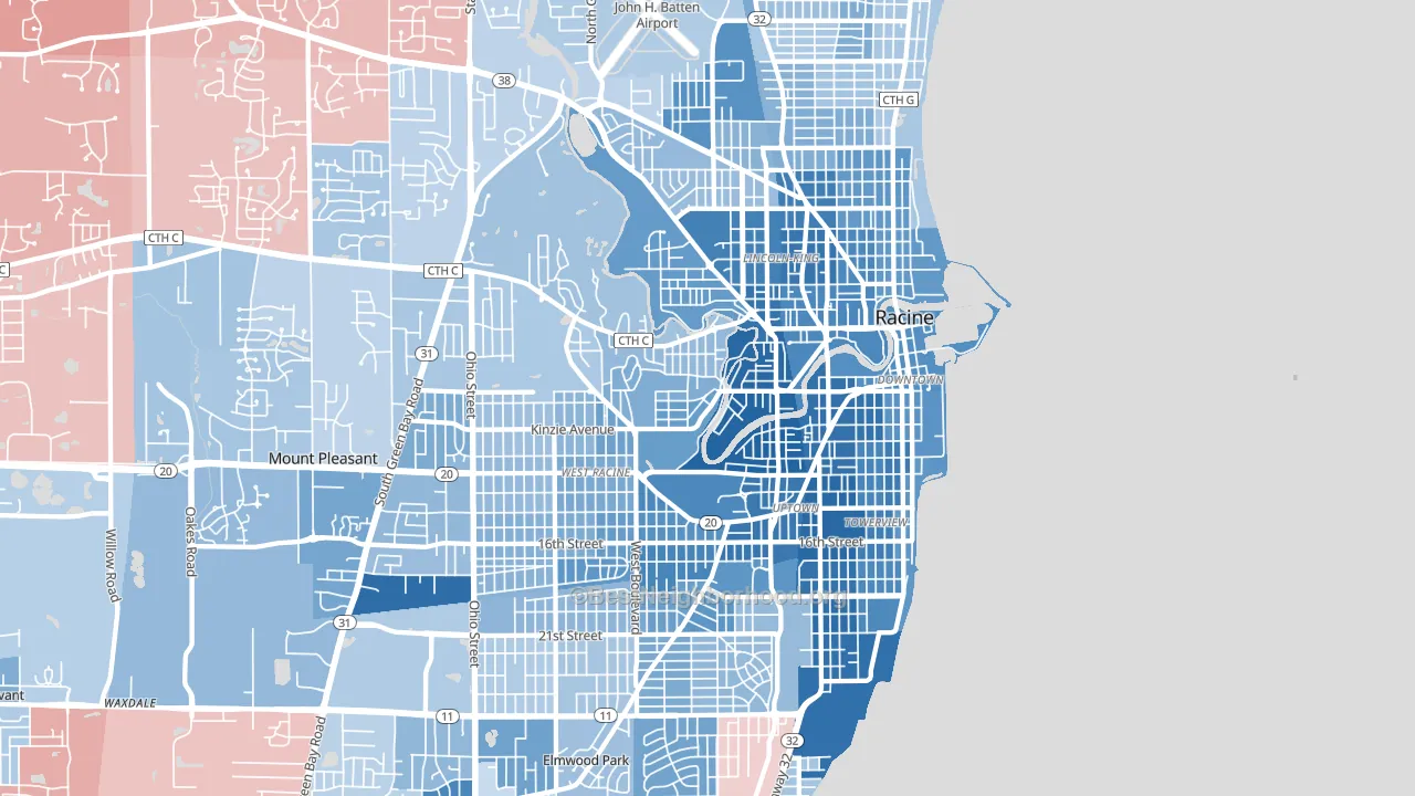 Racine, WI block-group political-lean map