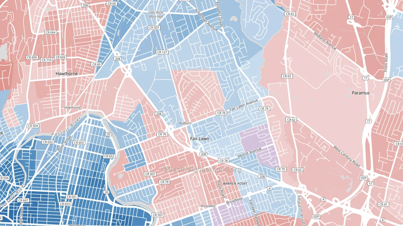 Radburn, Fair Lawn, NJ block-group political-lean map