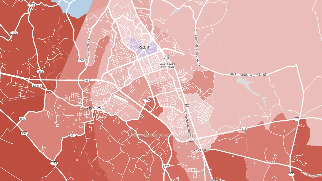 Radcliff, KY block-group political-lean map