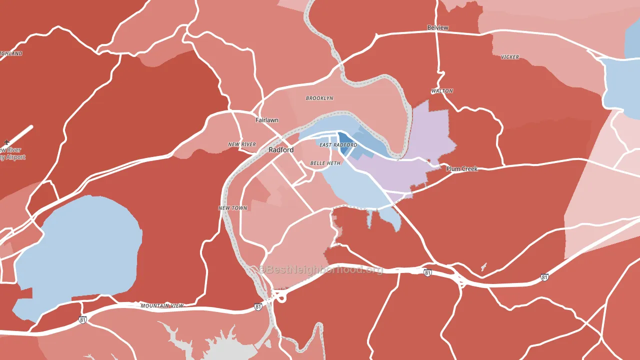 Radford, VA block-group political-lean map