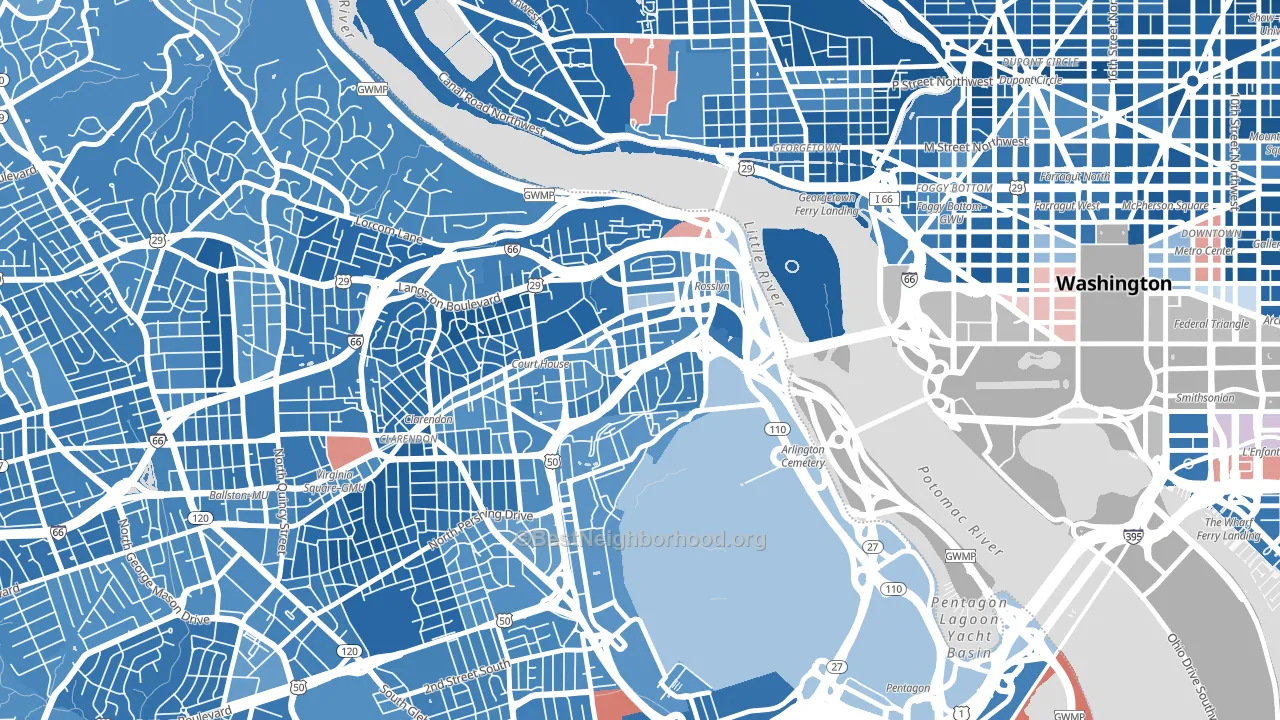 Radnor-Ft Myer Heights, Arlington, VA block-group political-lean map