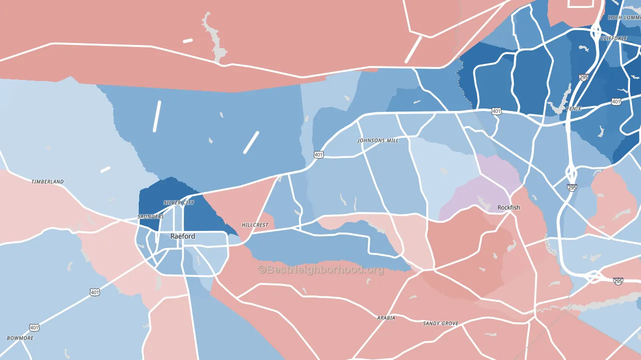 Raeford, NC block-group political-lean map