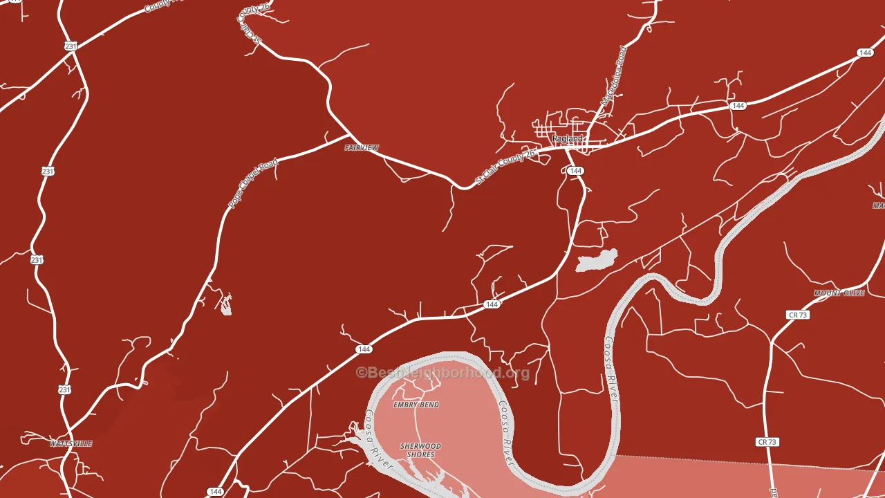 Ragland, AL block-group political-lean map