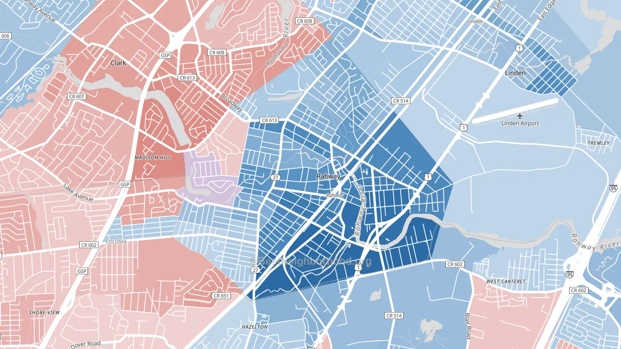 Rahway, NJ block-group political-lean map