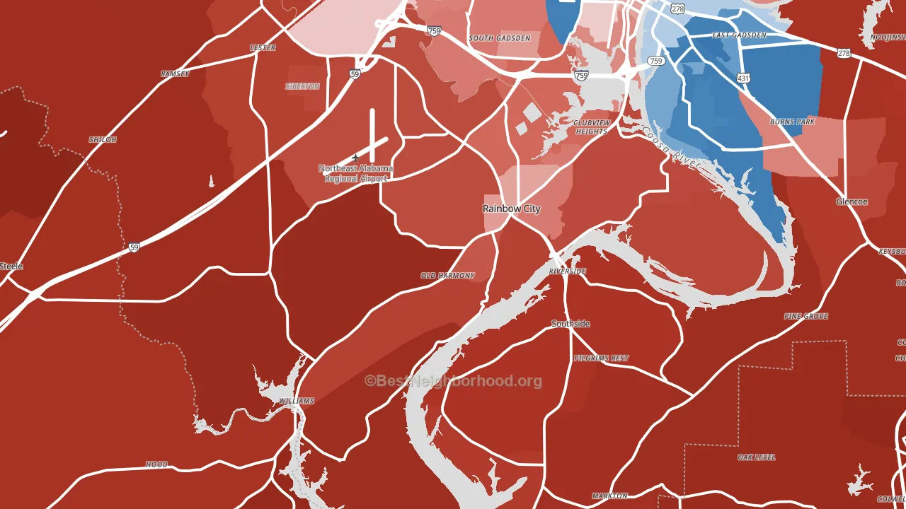Rainbow City, AL block-group political-lean map