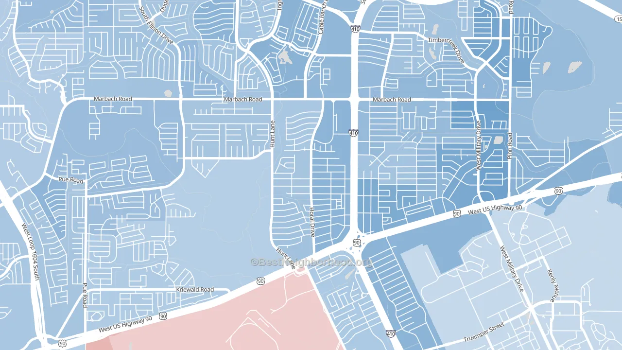 Rainbow Hills, San Antonio, TX block-group political-lean map