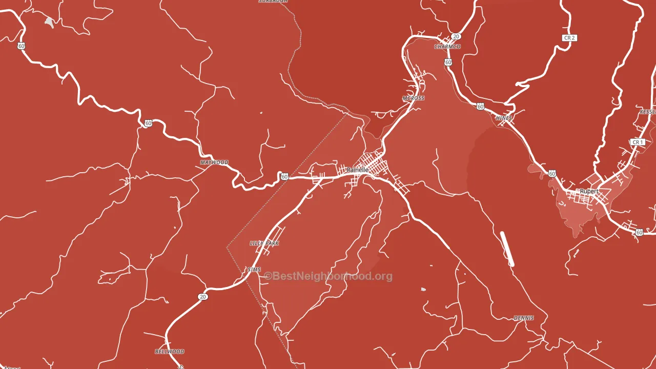 Rainelle, WV block-group political-lean map
