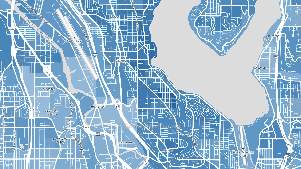 Rainier Beach, Seattle, WA block-group political-lean map