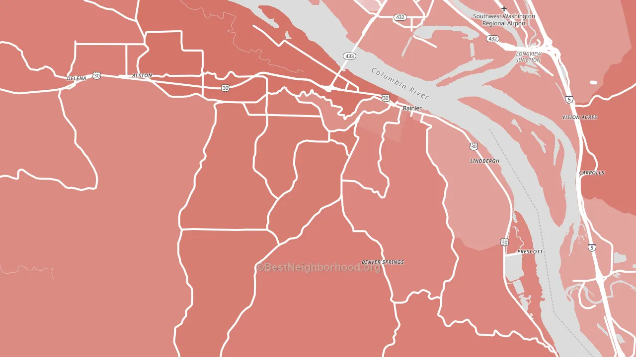Rainier, OR block-group political-lean map
