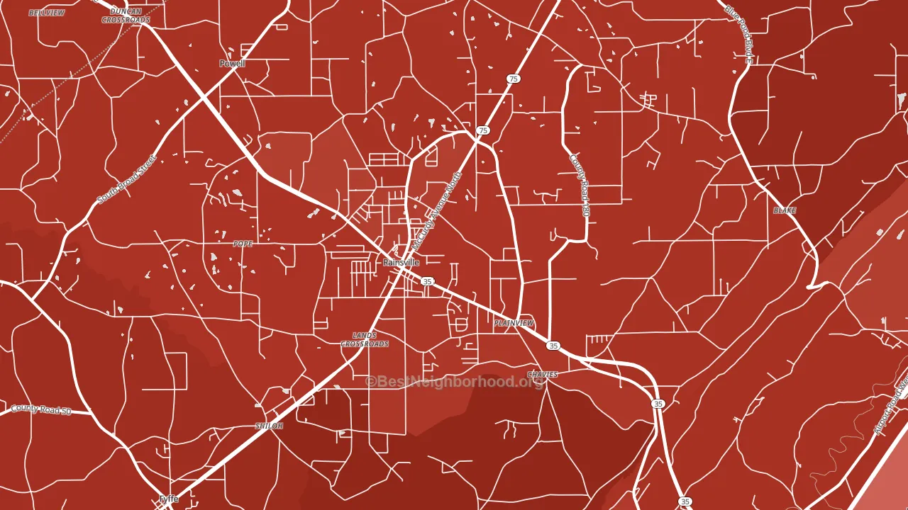 Rainsville, AL block-group political-lean map