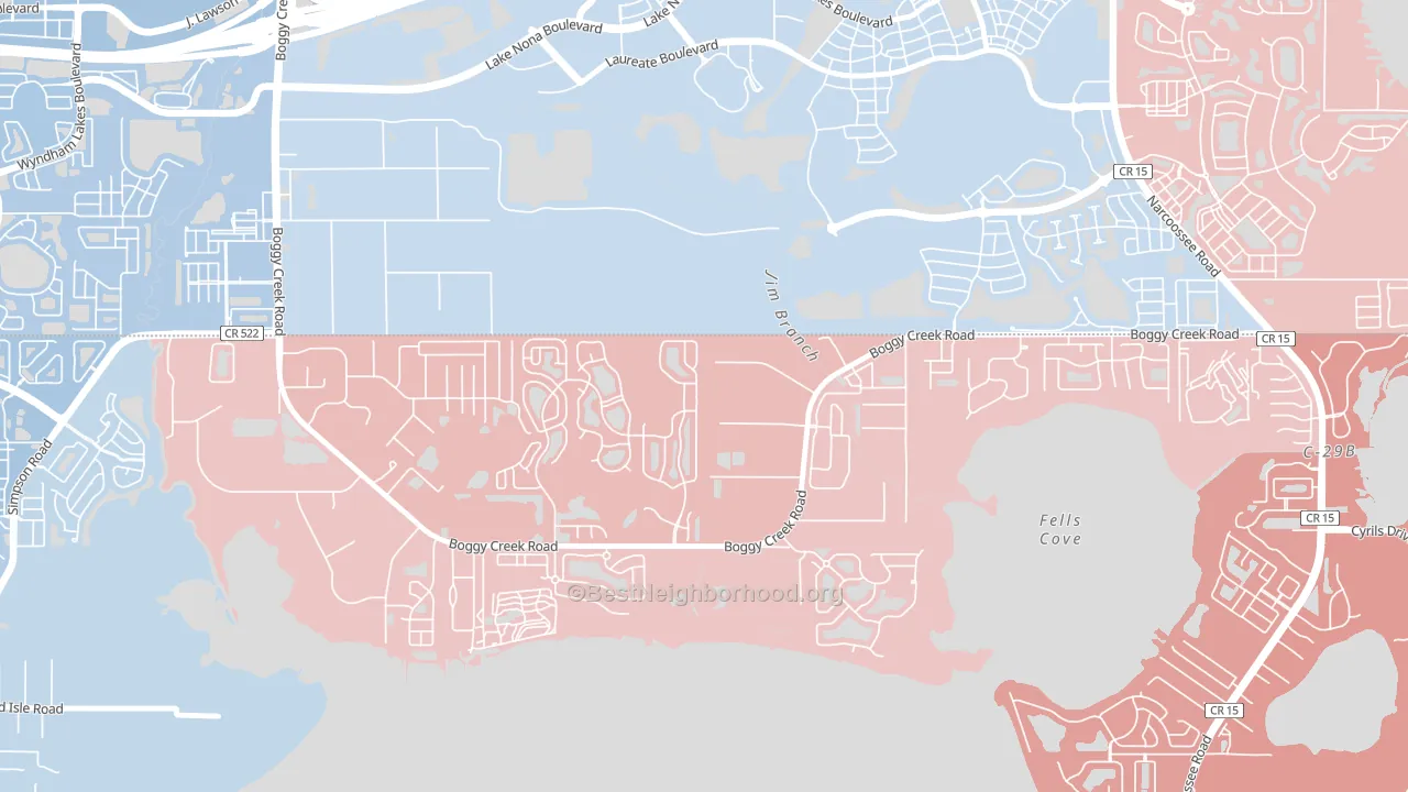 Raintree, Kissimmee, FL block-group political-lean map
