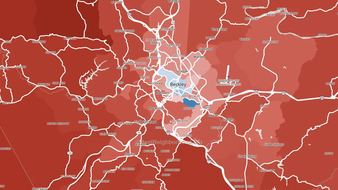 Raleigh County, WV block-group political-lean map