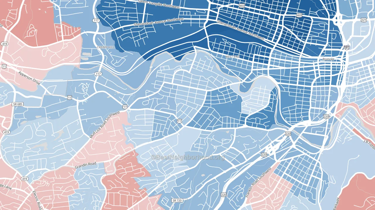 Raleigh Court, Roanoke, VA block-group political-lean map