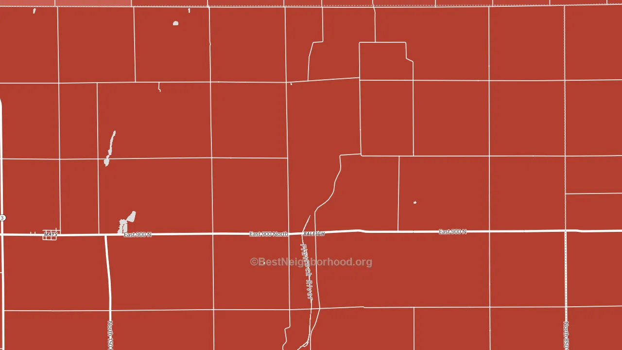 Raleigh, IN block-group political-lean map