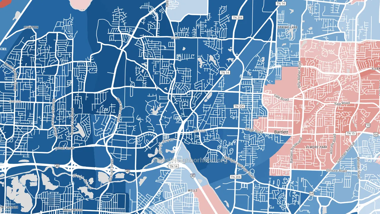 Raleigh, Memphis, TN block-group political-lean map