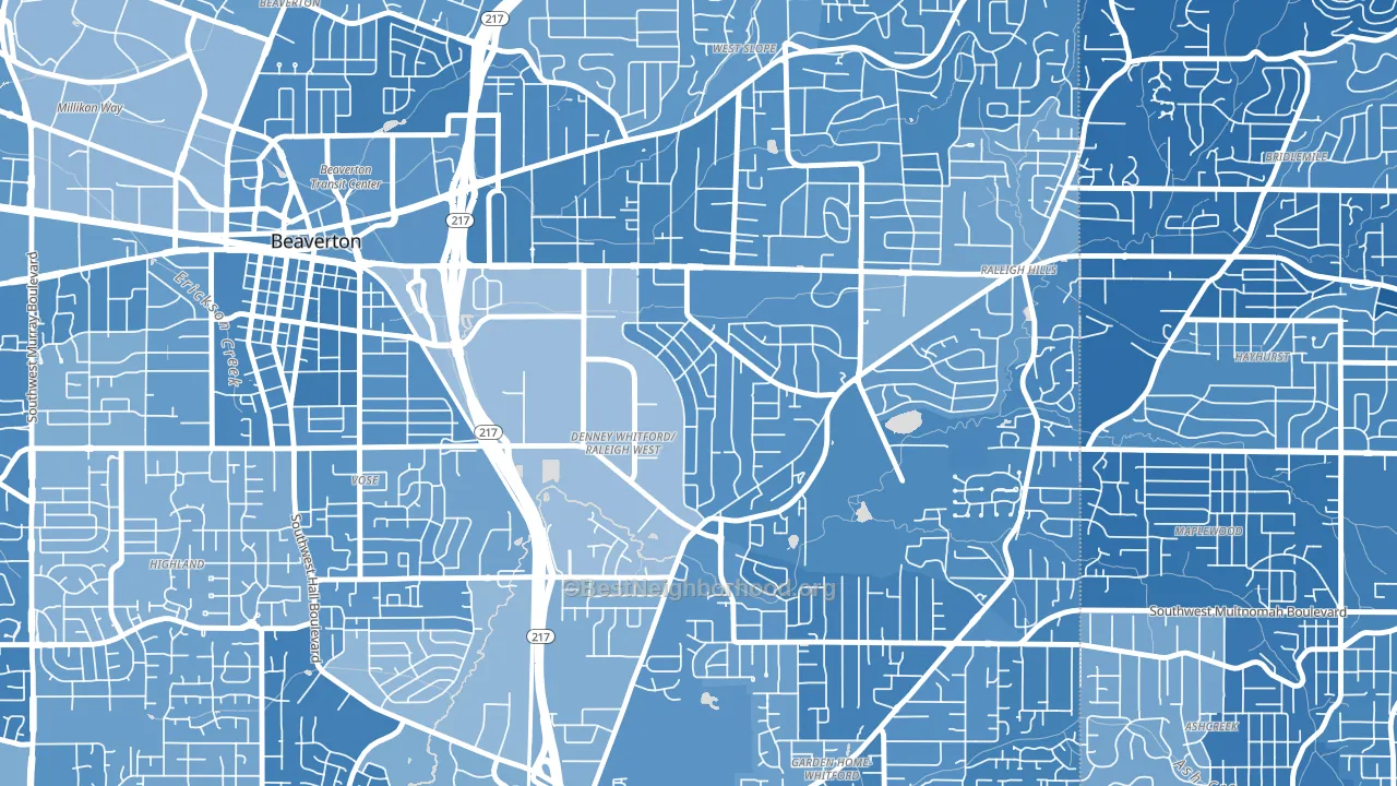 Raleigh West, Beaverton, OR block-group political-lean map