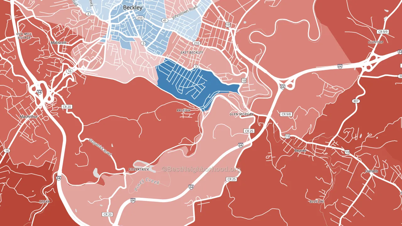 Raleigh, WV block-group political-lean map