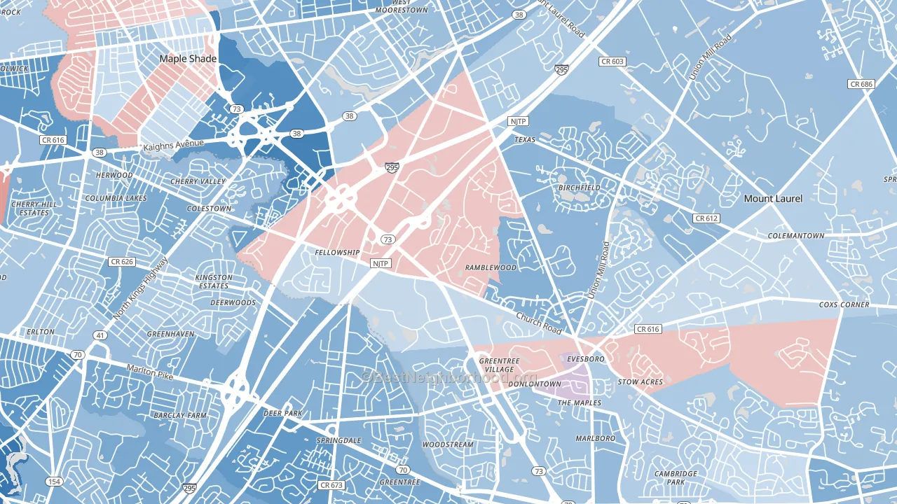 Ramblewood, NJ block-group political-lean map