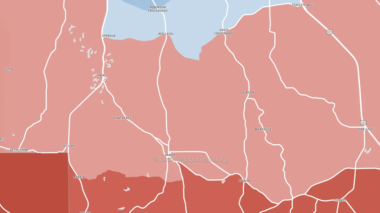 Ramer, AL block-group political-lean map