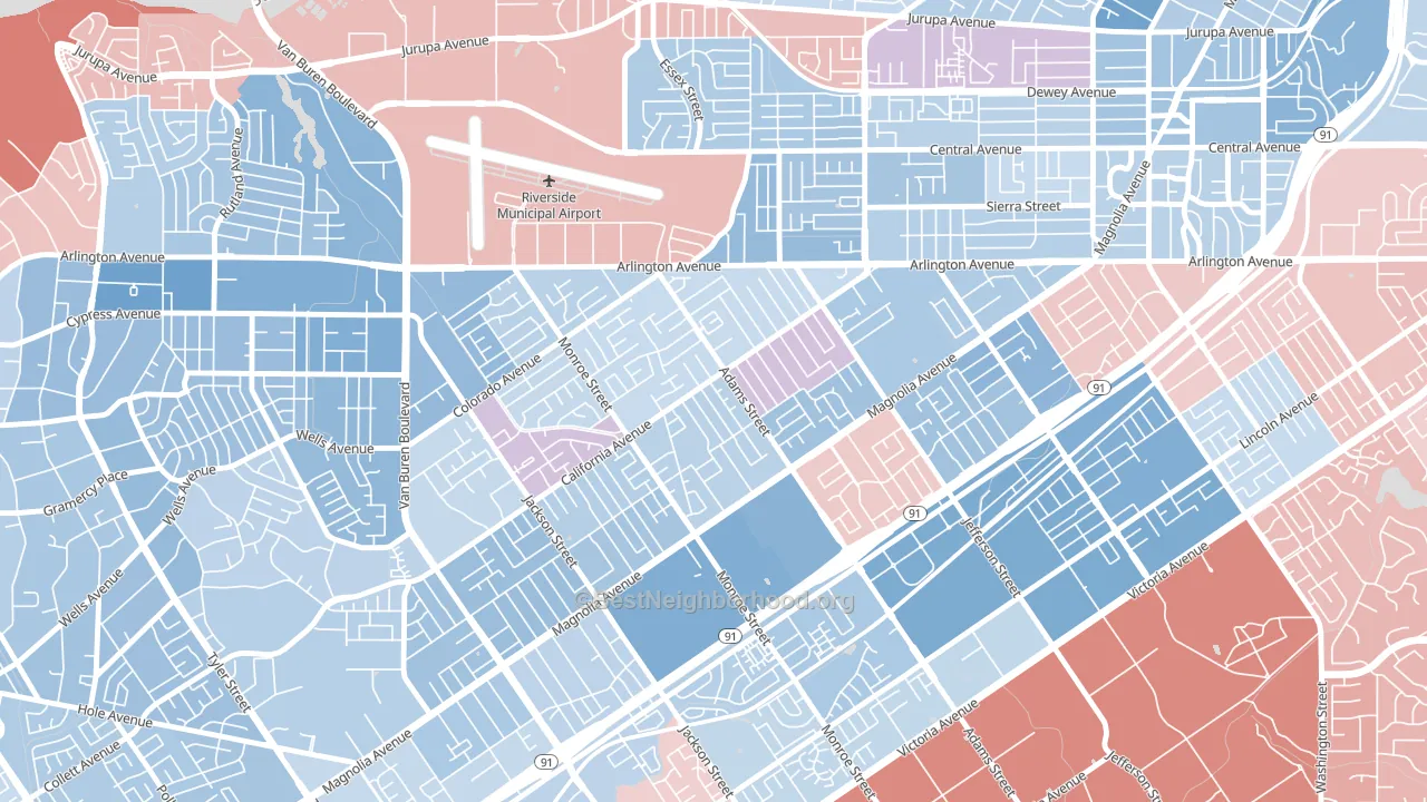 Ramona, Riverside, CA block-group political-lean map