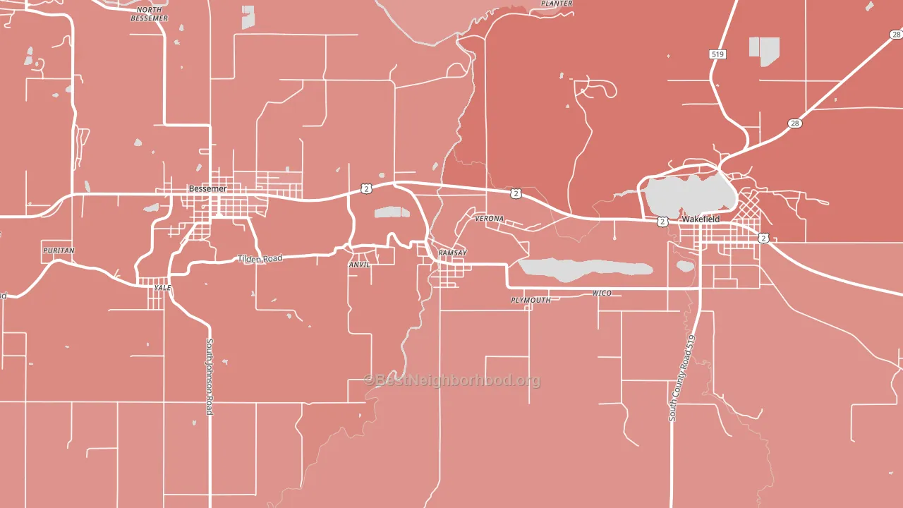 Ramsay, MI block-group political-lean map