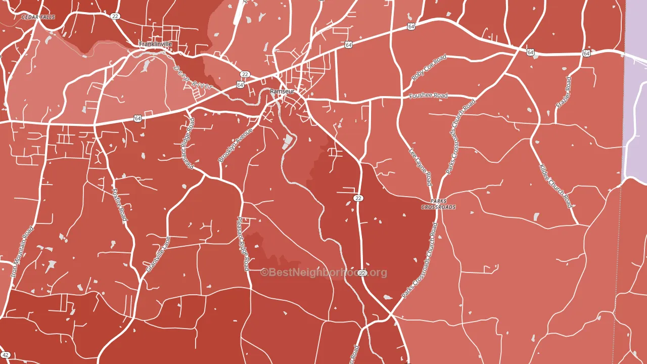 Ramseur, NC block-group political-lean map