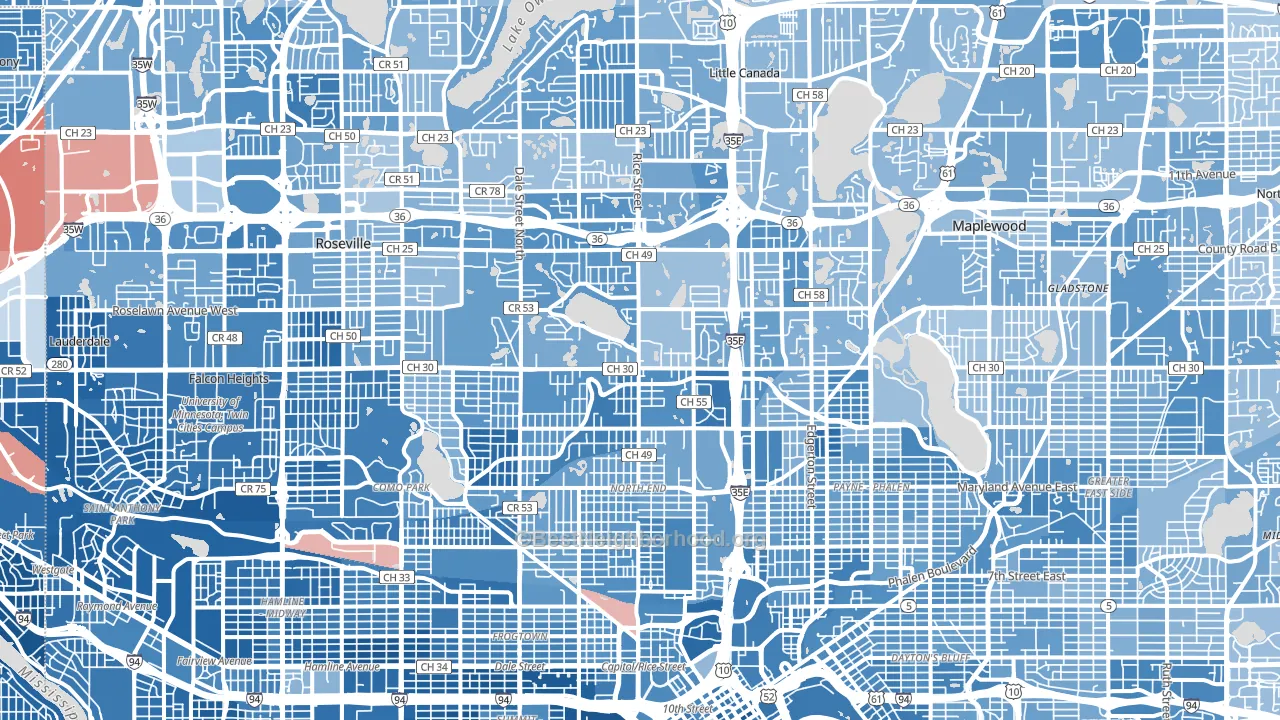 Ramsey County, MN block-group political-lean map