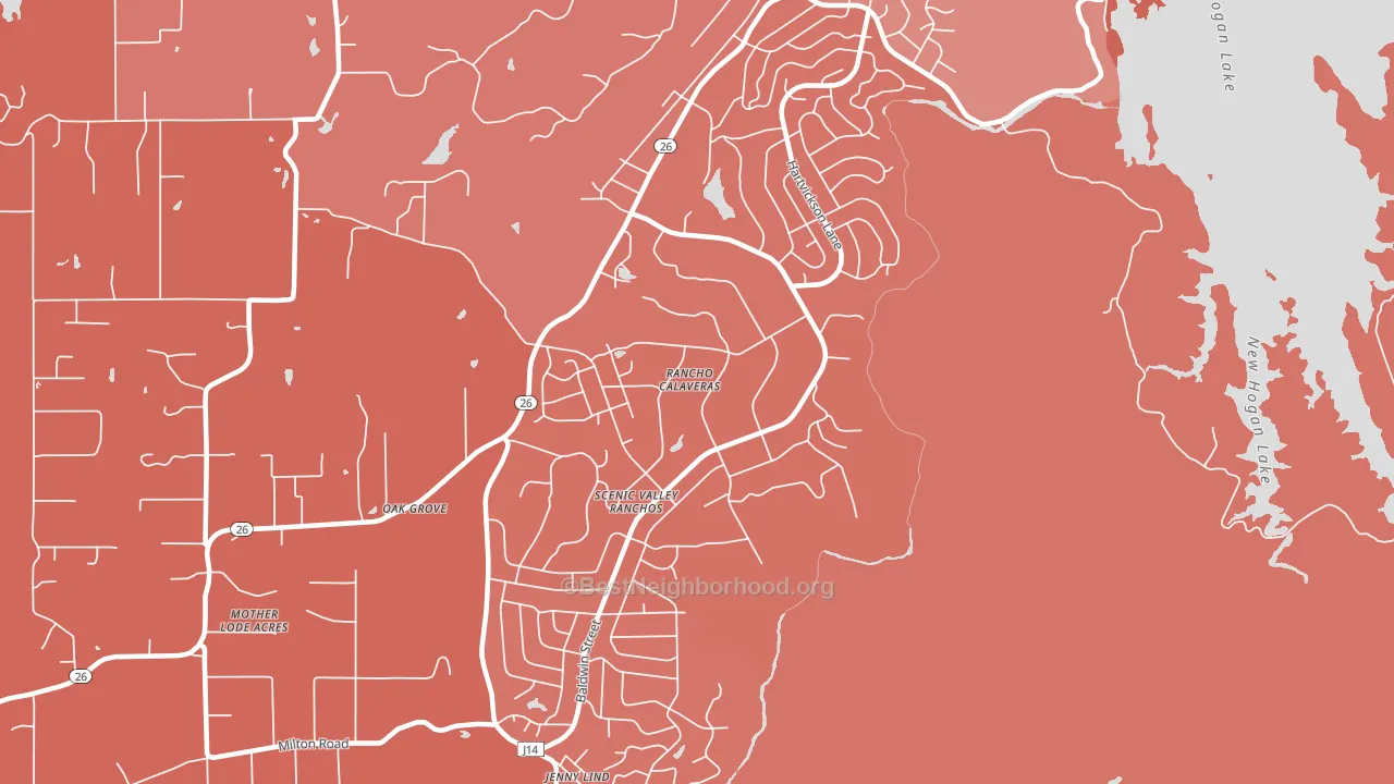 Rancho Calaveras, CA block-group political-lean map